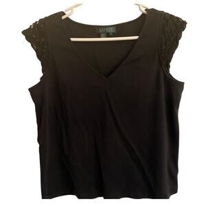 Lauren Ralph Lauren Black Tank with Lace Small Sleeves Sz L Quality Heritage
